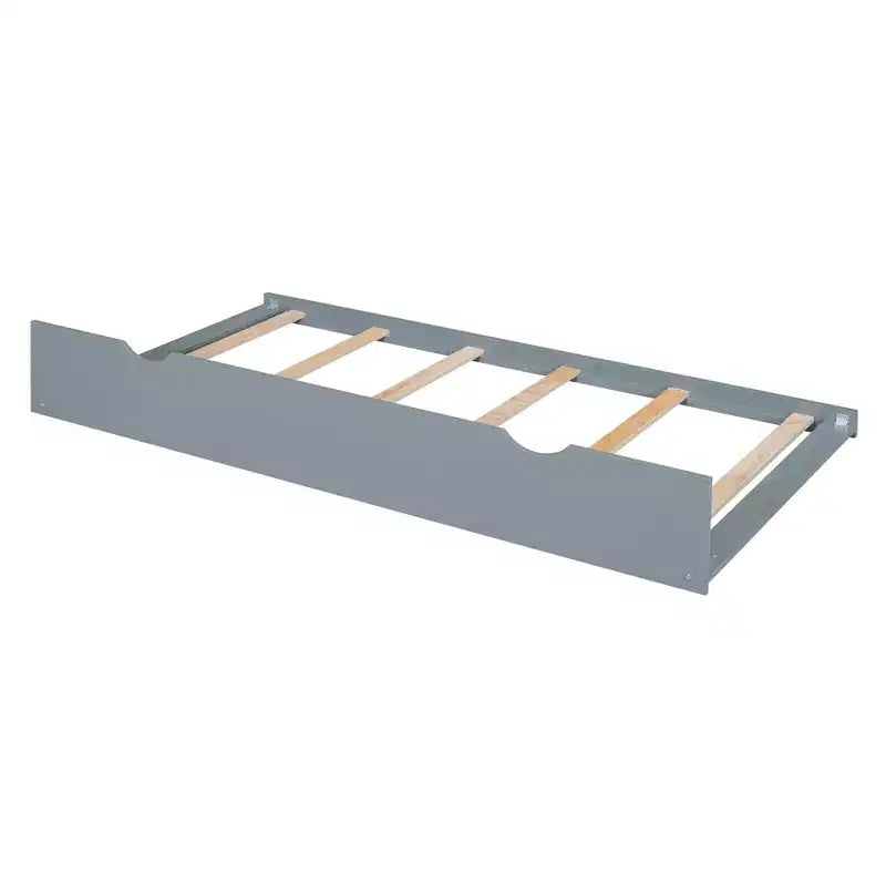 Letto a Piattaforma in Legno a Forma di Casa con Rotelle Estraibili – Matrimoniale/Una Piazza e Mezza, Bianco o Grigio, Struttura in Pino
