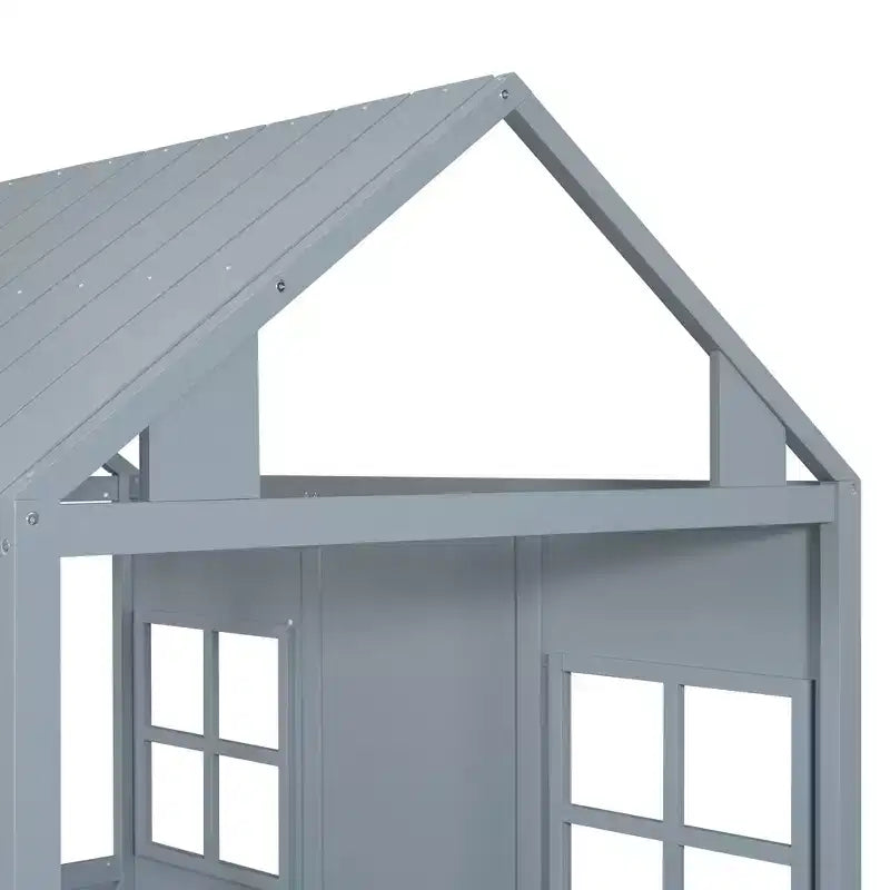 Letto a Piattaforma in Legno a Forma di Casa con Rotelle Estraibili – Matrimoniale/Una Piazza e Mezza, Bianco o Grigio, Struttura in Pino