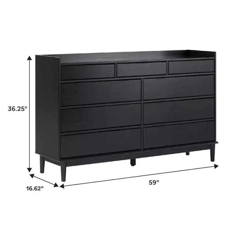 Cassettiera orizzontale Mid-Century Modern in legno massello di pino a 9 cassetti con gambe affusolate, 58,62 x 16,62 x 36,25 pollici