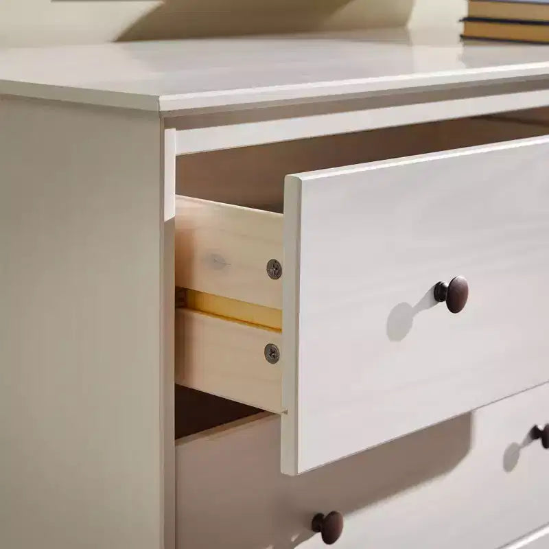 Comò orizzontale a 6 cassetti Mid Century Modern con gambe affusolate, pino e MDF, 57 x 18 x 35,63 pollici