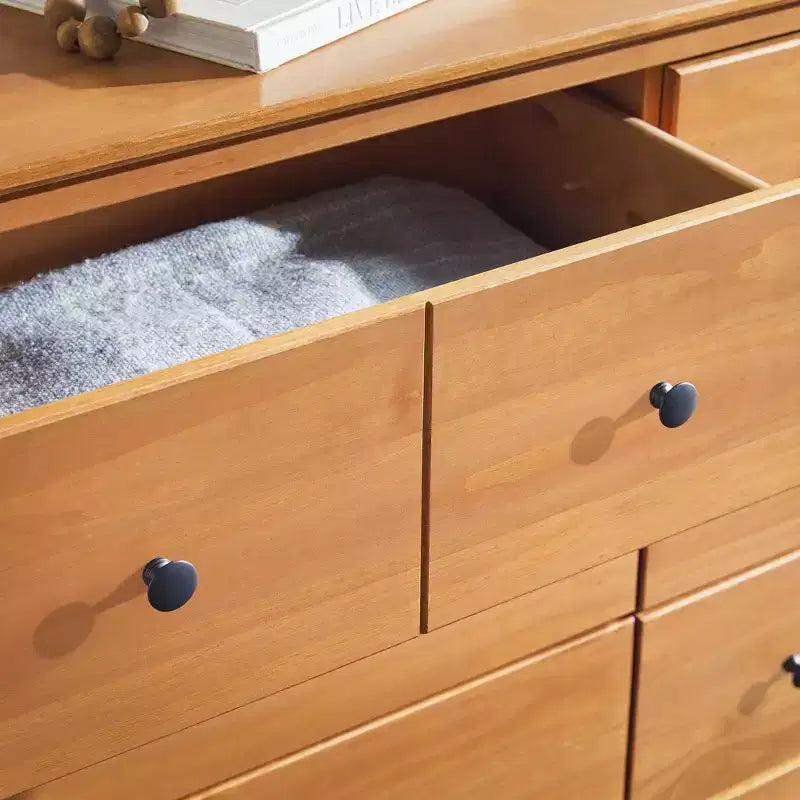 Comò orizzontale a 6 cassetti Mid Century Modern con gambe affusolate, pino e MDF, 57 x 18 x 35,63 pollici
