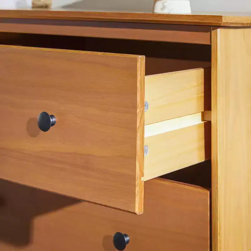 Comò orizzontale a 6 cassetti Mid Century Modern con gambe affusolate, pino e MDF, 57 x 18 x 35,63 pollici