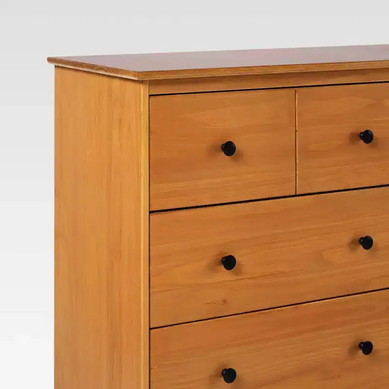 Comò orizzontale a 6 cassetti Mid Century Modern con gambe affusolate, pino e MDF, 57 x 18 x 35,63 pollici