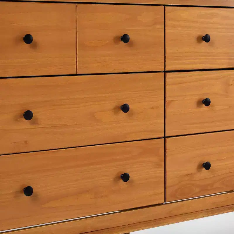 Comò orizzontale a 6 cassetti Mid Century Modern con gambe affusolate, pino e MDF, 57 x 18 x 35,63 pollici