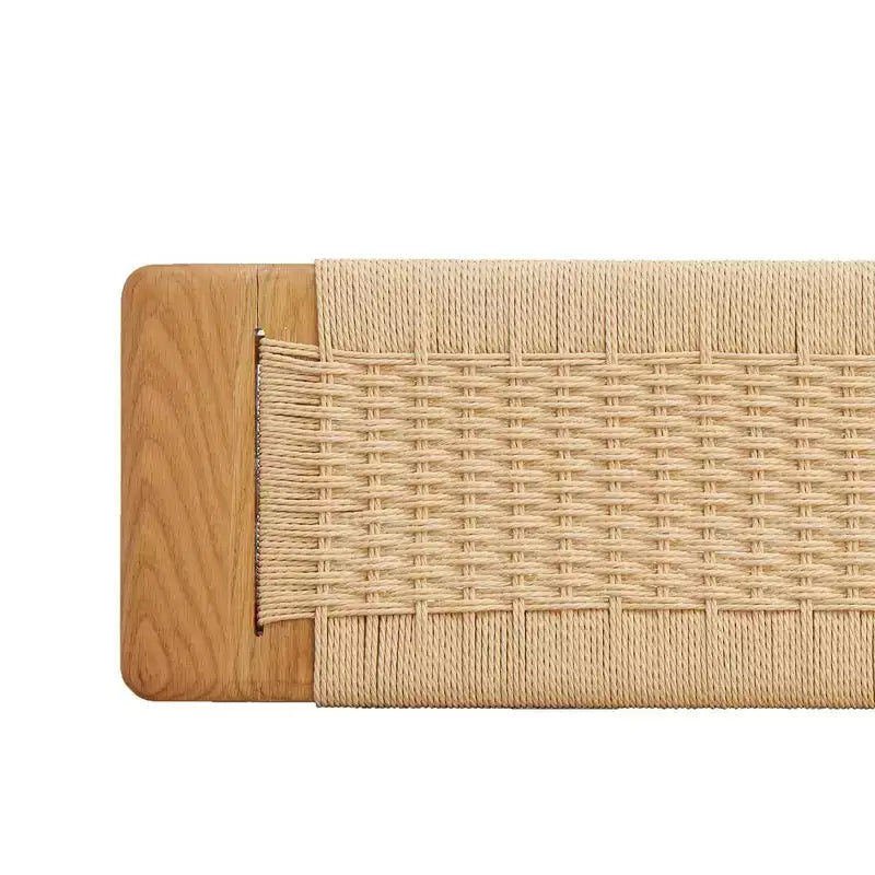Panca in legno massello di rovere con seduta in tela intrecciata a mano, 80 x 30 x 40,6 cm, marrone
