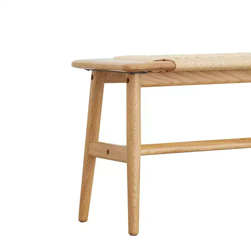 Panca in legno massello di rovere con seduta in tela intrecciata a mano, 80 x 30 x 40,6 cm, marrone