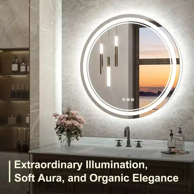 Specchio da parete rotondo a LED per bagno con 3 temperature di colore – Diametro 60 cm, dimmerabile, antiappannamento