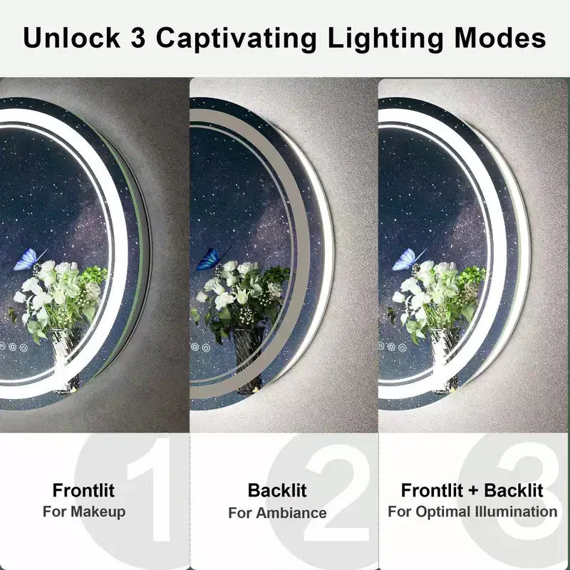 Specchio da parete rotondo a LED per bagno con 3 temperature di colore – Diametro 60 cm, dimmerabile, antiappannamento