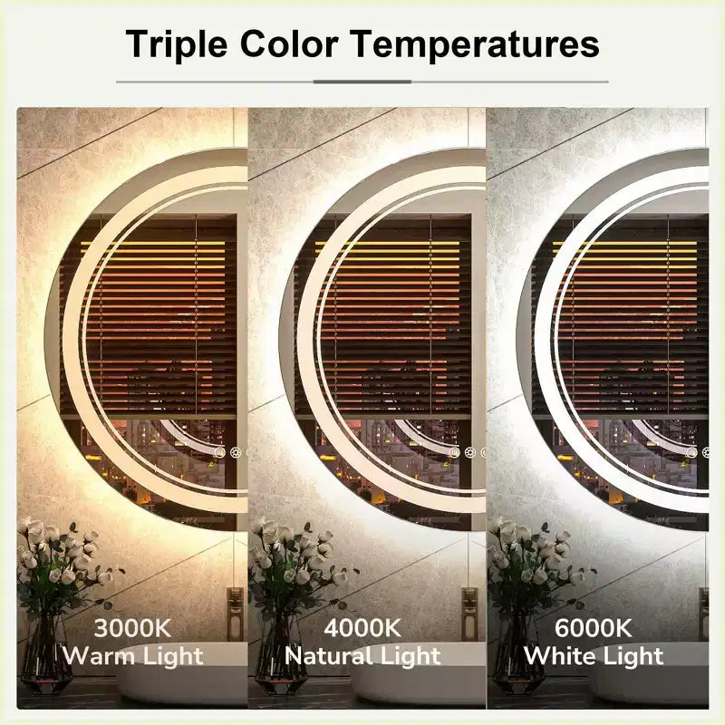 Specchio da parete rotondo a LED per bagno con 3 temperature di colore – Diametro 60 cm, dimmerabile, antiappannamento