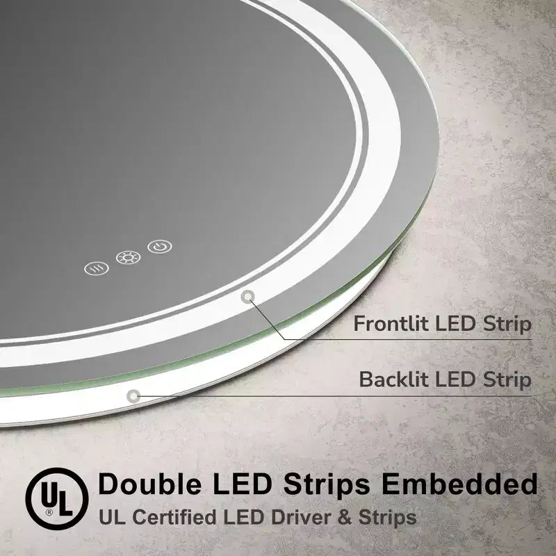Specchio da parete rotondo a LED per bagno con 3 temperature di colore – Diametro 60 cm, dimmerabile, antiappannamento