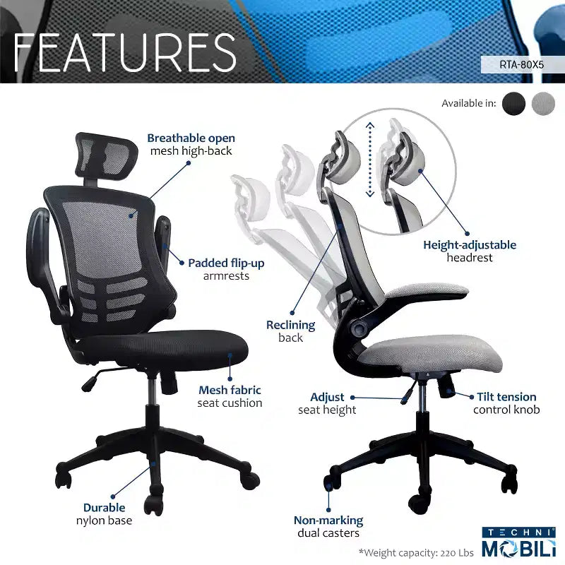 Sedia da ufficio girevole regolabile – Struttura in nylon, capacità 100 kg, 115,5 x 67,3 x 67,3 cm (A x L x P).