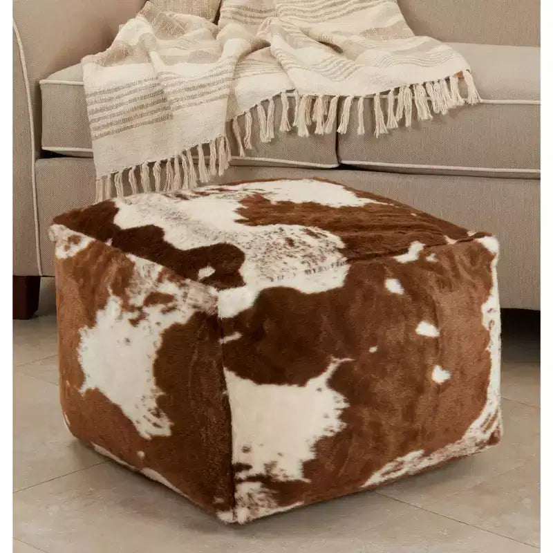 Pouf in pelliccia sintetica con stampa a pelle di mucca – 50,8 L x 50,8 P x 35,6 A cm, capacità 90,7 kg