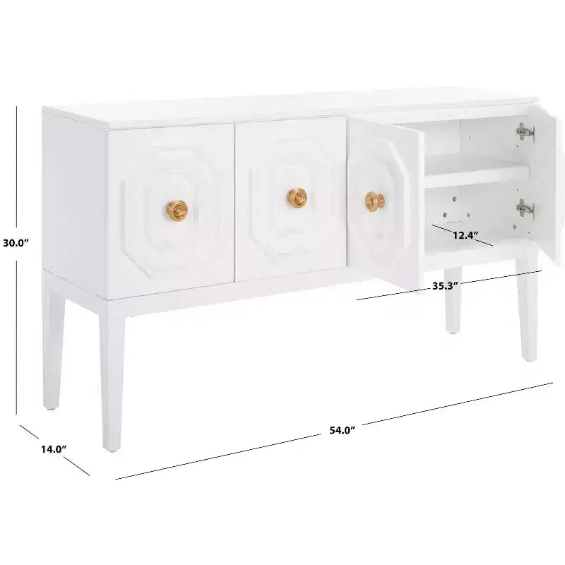 Credenza bianca lucida con 3 ante e 2 ripiani regolabili – 137L x 35,5P x 76A cm
