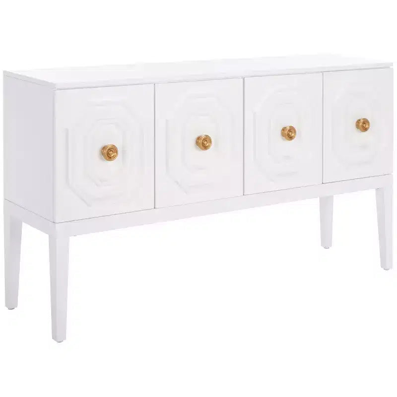 Credenza bianca lucida con 3 ante e 2 ripiani regolabili – 137L x 35,5P x 76A cm