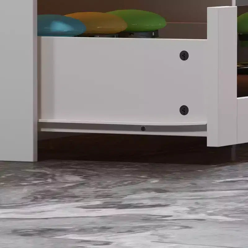 Isola da Cucina Bianca con 8 Cassetti, Ripiano Aperto e Piano in Vetro Temperato, 119,4 x 59,9 x 80 cm