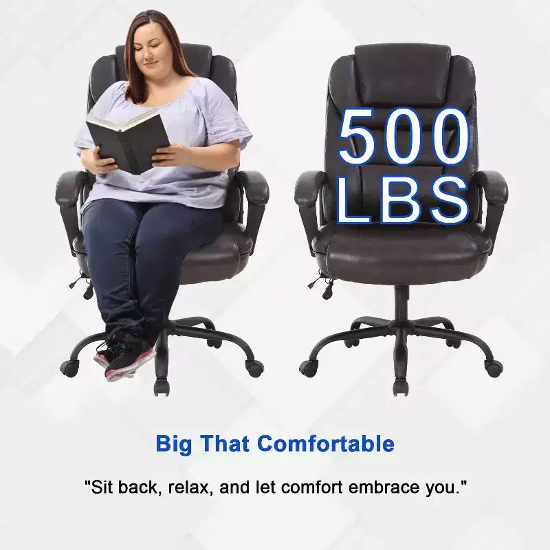 Sedia da ufficio direzionale Big & Tall con supporto lombare, seduta ampia, altezza regolabile e girevole