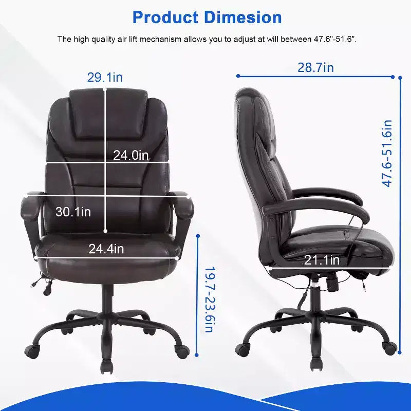 Sedia da ufficio direzionale Big & Tall con supporto lombare, seduta ampia, altezza regolabile e girevole