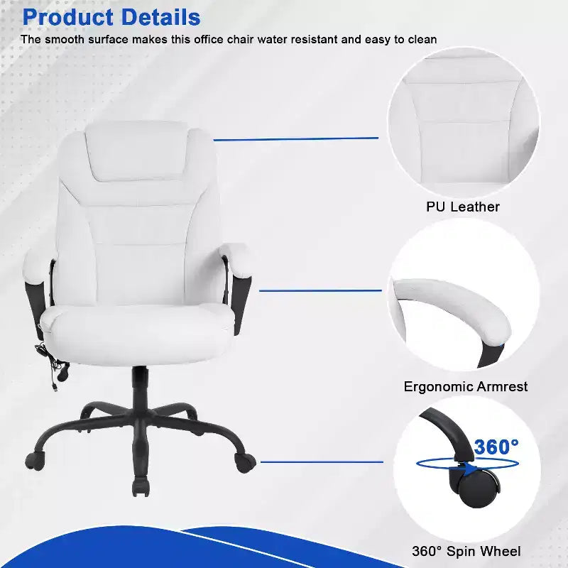 Sedia da ufficio direzionale Big & Tall con supporto lombare, seduta ampia, altezza regolabile e girevole