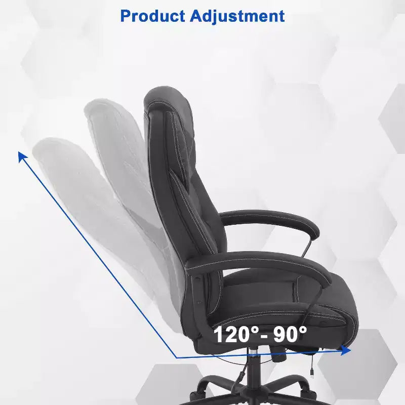 Sedia da ufficio direzionale Big & Tall con supporto lombare, seduta ampia, altezza regolabile e girevole