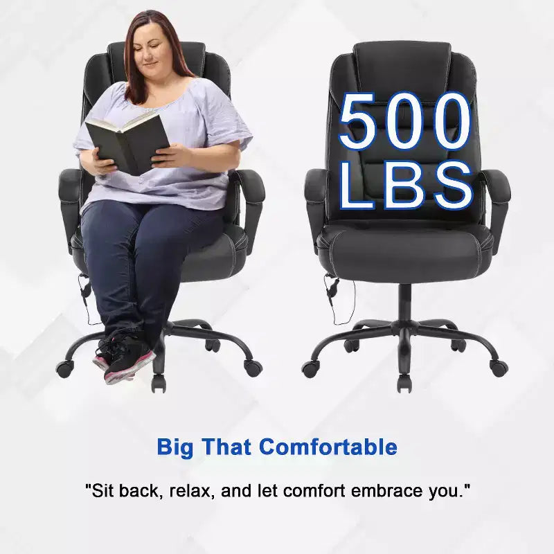 Sedia da ufficio direzionale Big & Tall con supporto lombare, seduta ampia, altezza regolabile e girevole