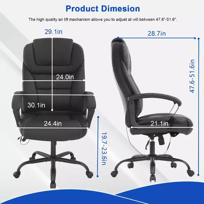 Sedia da ufficio direzionale Big & Tall con supporto lombare, seduta ampia, altezza regolabile e girevole