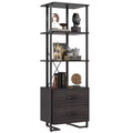 3 Tier Bookshelf with Storage Drawers,70.9 Inch Tall Industrial Book Shelf with Open Display Shelves,3 Shelf Bookcase with Metal Frame