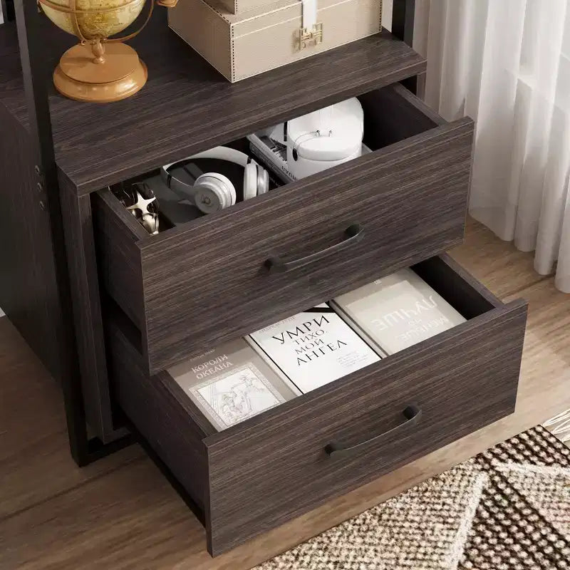 Libreria a 3 ripiani con 2 cassetti portaoggetti e ripiani a giorno, alta 180 cm, struttura in metallo