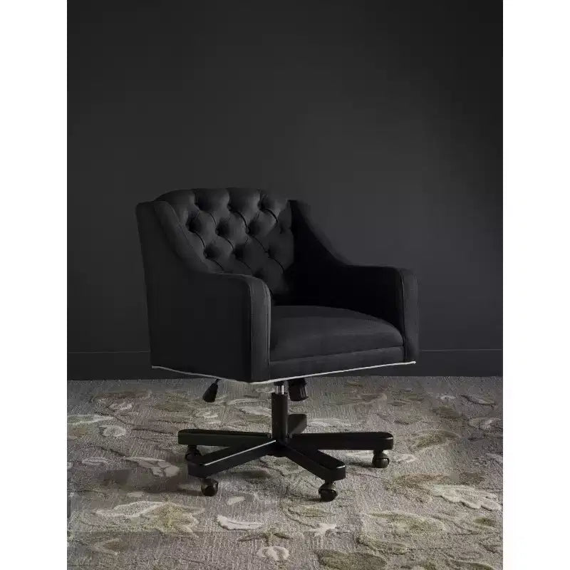 Sedia da scrivania in lino capitonné con altezza regolabile e rotelle – Nero/Tortora, capacità 240 lb
