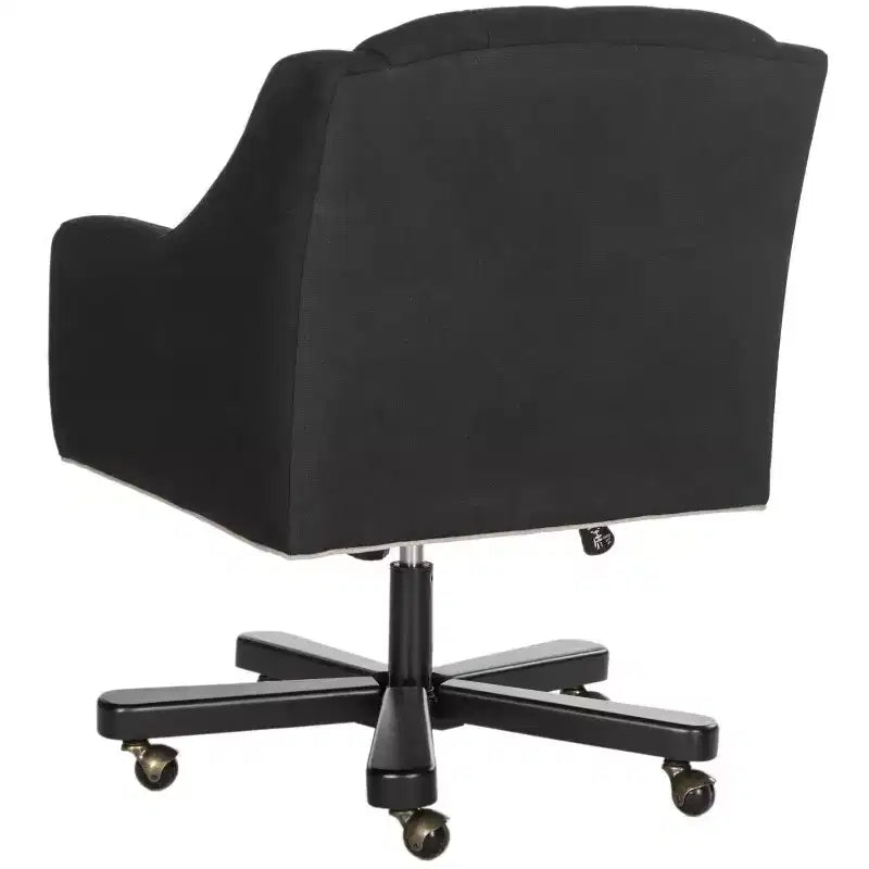 Sedia da scrivania in lino capitonné con altezza regolabile e rotelle – Nero/Tortora, capacità 240 lb